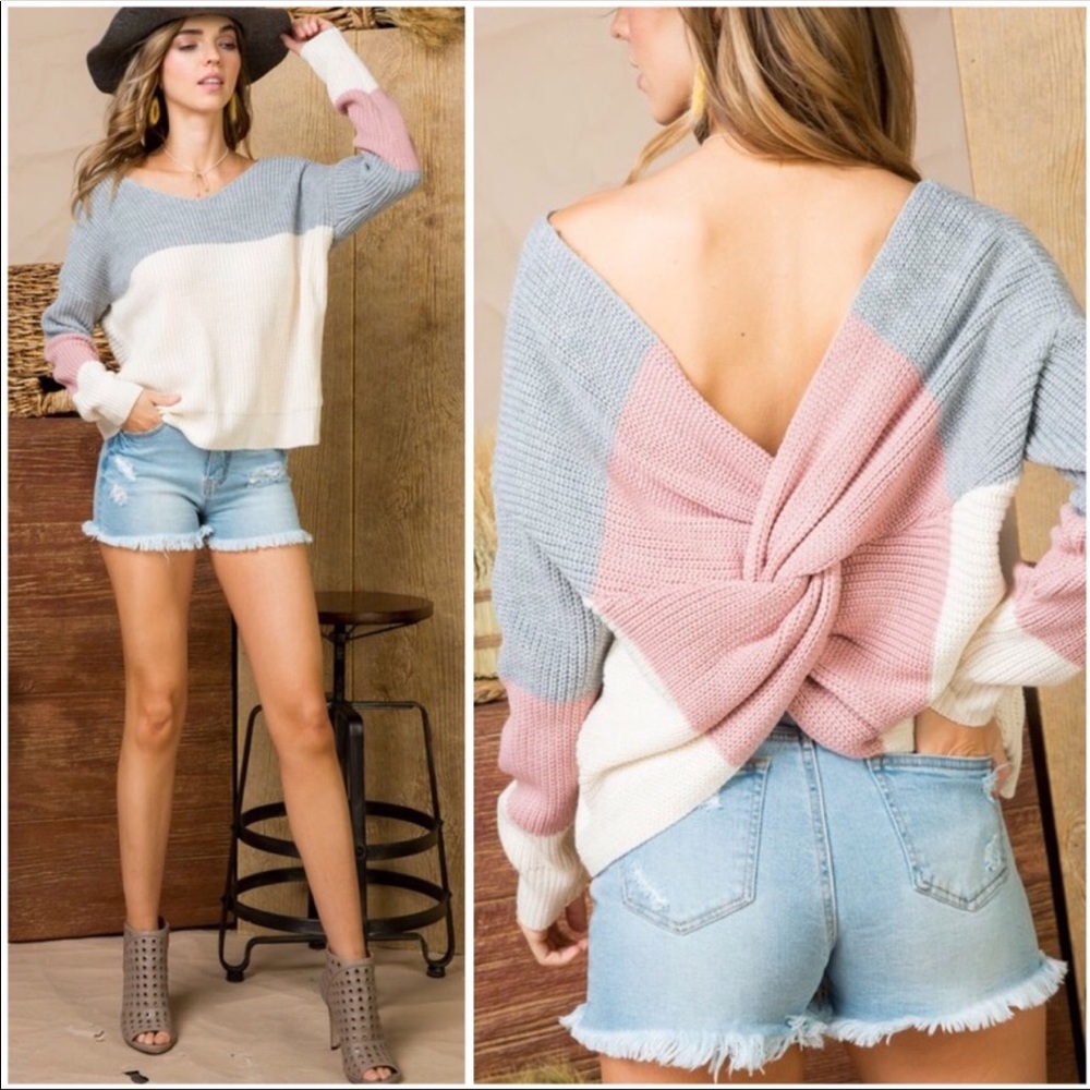 LAST!Color  Block Twisted Back Sweater - Picture 2 of 6